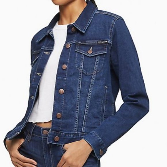 Calvin Klein Jeans Mid Blue Faded Denim Trucker Jacket - Picture 9 of 10